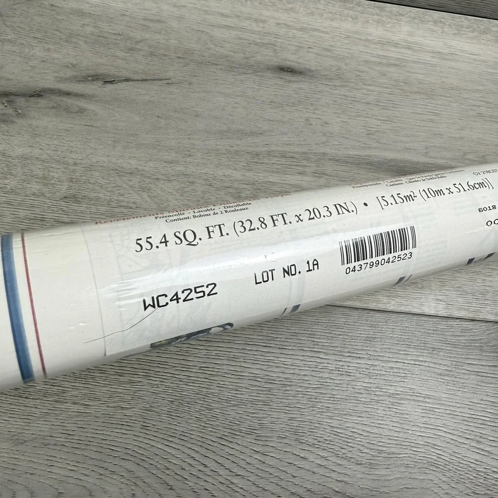 Borden Vinyl Coated Wallpaper Roll White Floral Country Stripe Prepasted WC4252